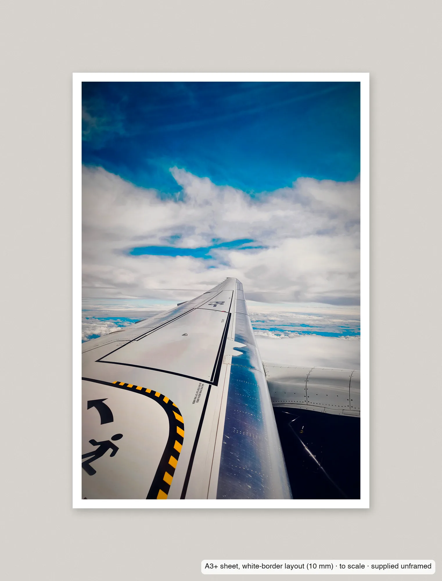 Above the cloud deck printed as an A3+ sheet with a 10 mm white border, shown flat and unframed.
