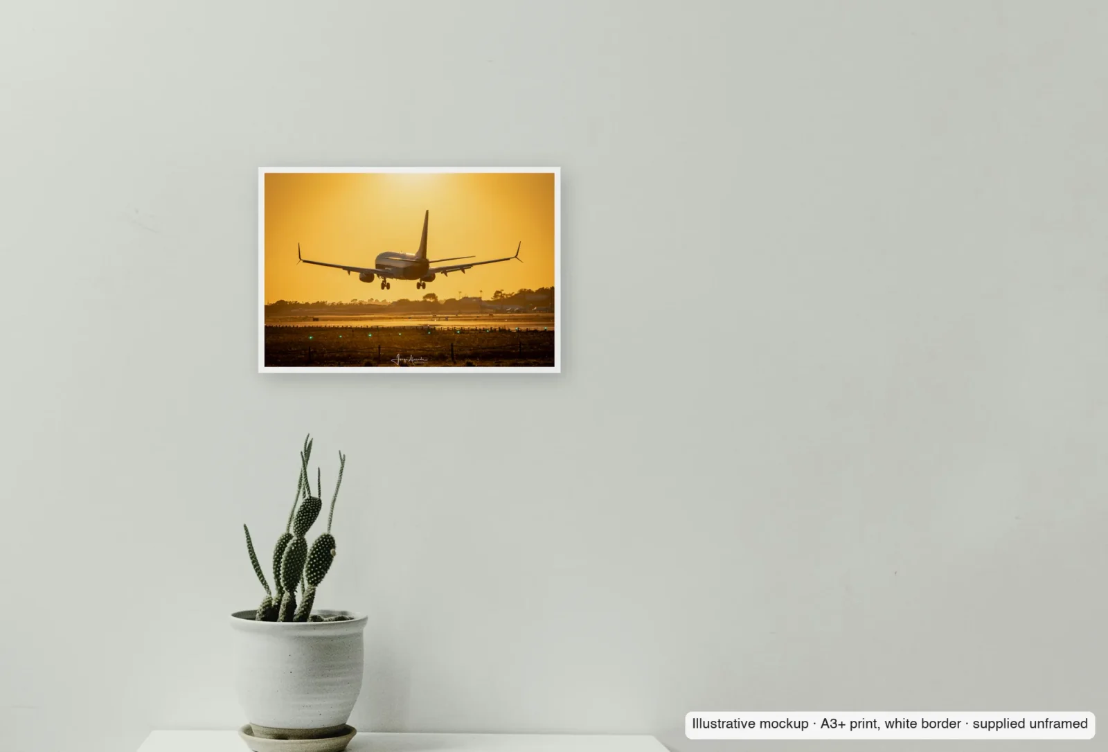 Closer view of Amber approach as an unframed A3+ white-border print above a sideboard.
