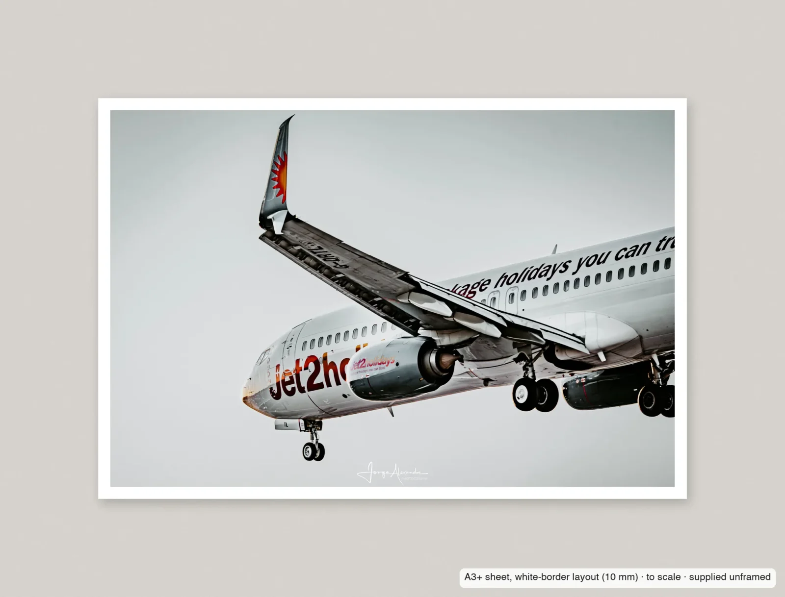 Flaps down, gear down printed as an A3+ sheet with a 10 mm white border, shown flat and unframed.