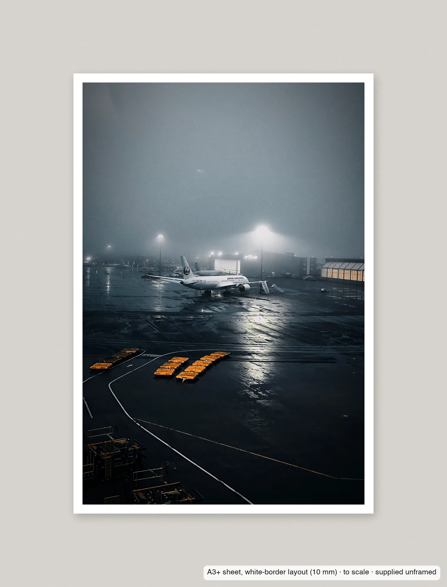 Fog at Logan printed as an A3+ sheet with a 10 mm white border, shown flat and unframed.