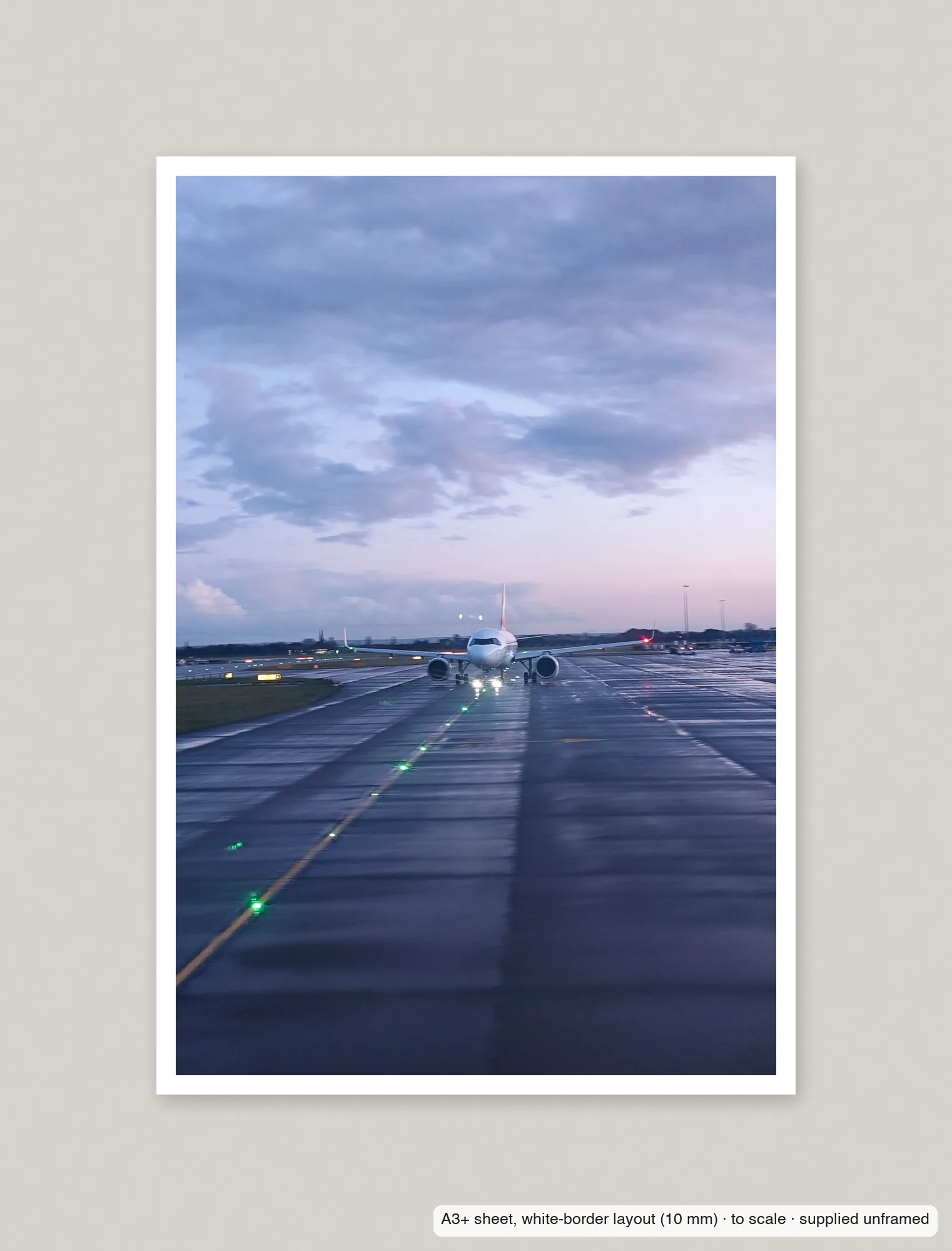 Lights on the centreline printed as an A3+ sheet with a 10 mm white border, shown flat and unframed.
