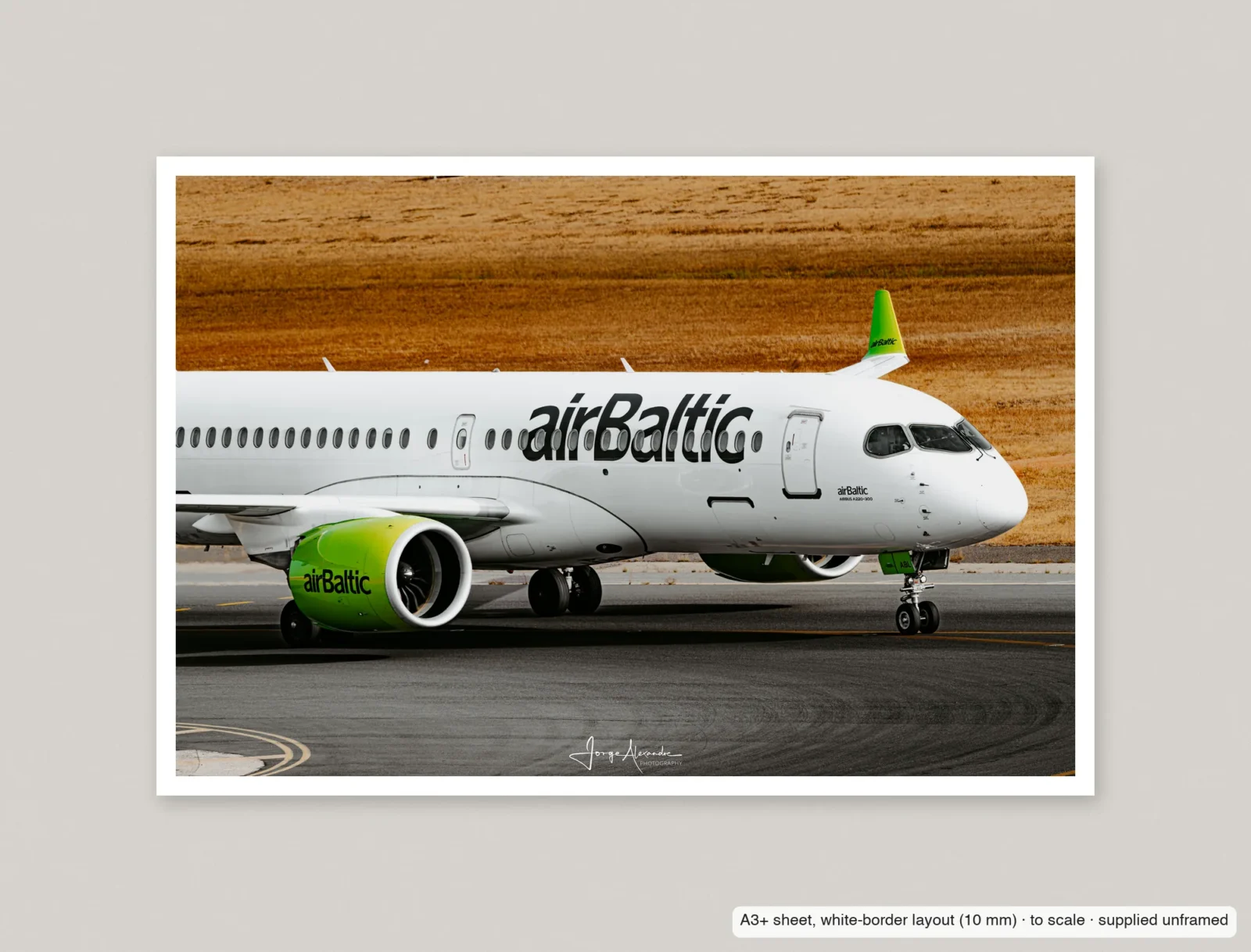Lime and white printed as an A3+ sheet with a 10 mm white border, shown flat and unframed.