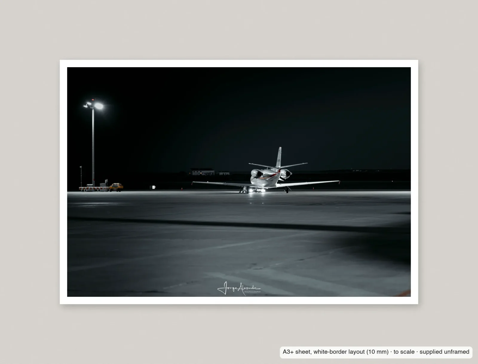 Lone taxi printed as an A3+ sheet with a 10 mm white border, shown flat and unframed.