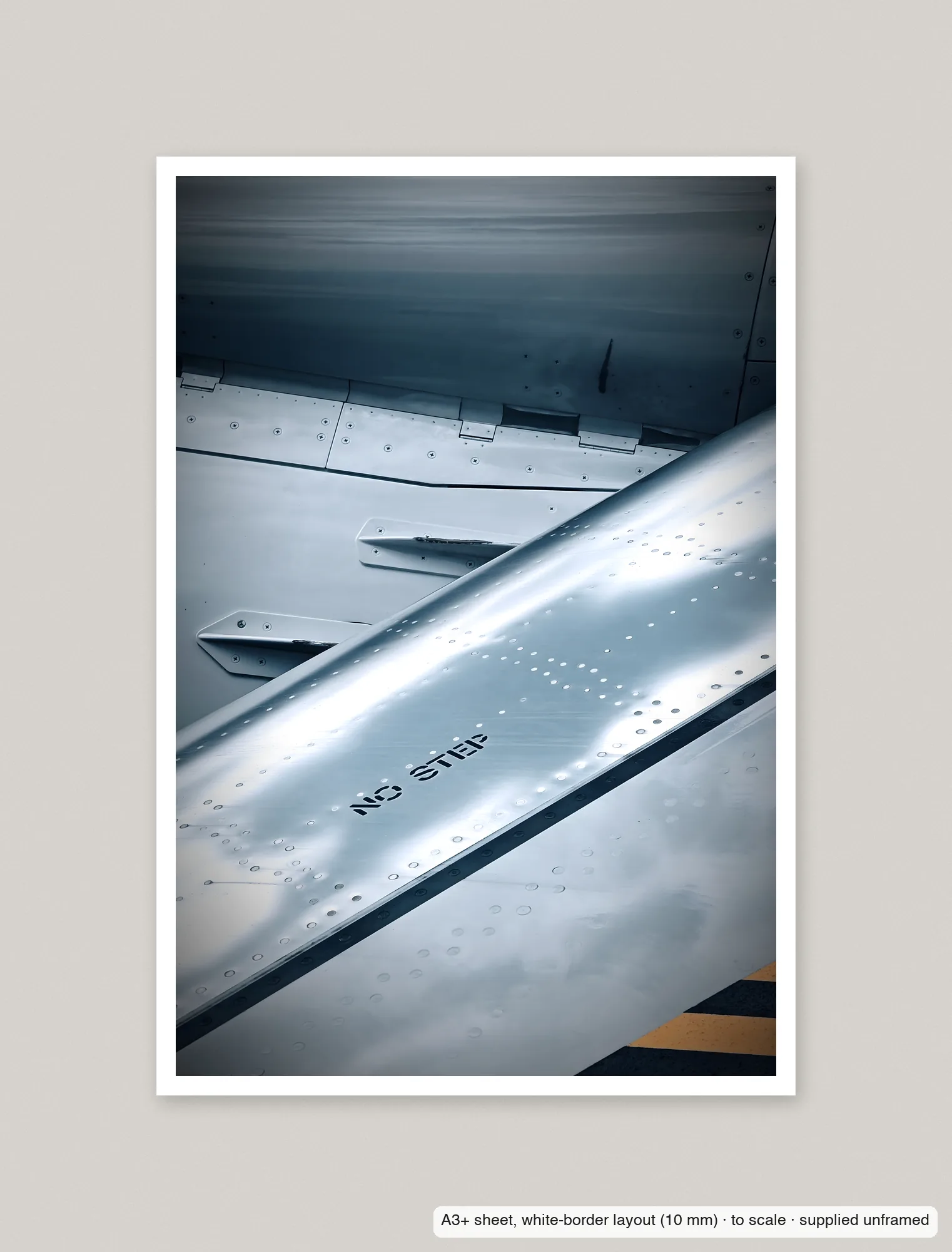 No step printed as an A3+ sheet with a 10 mm white border, shown flat and unframed.