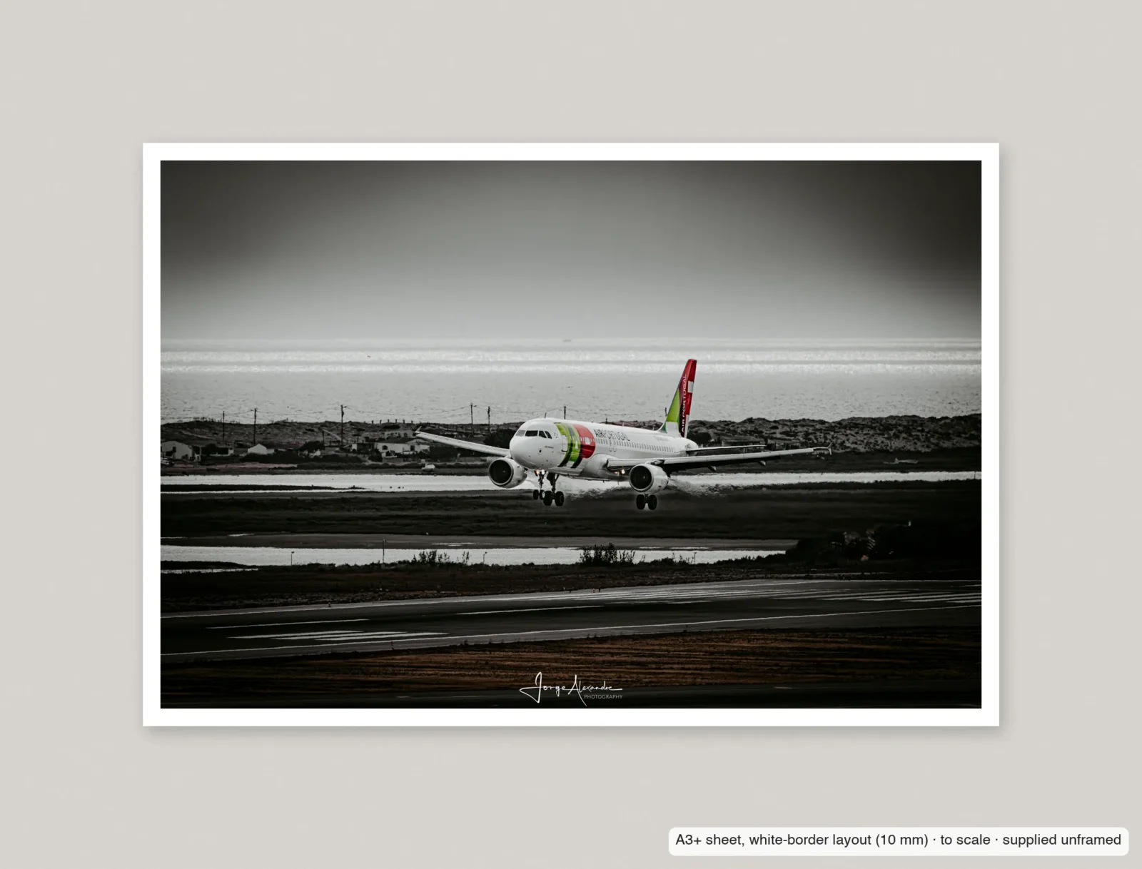 Over the lagoon printed as an A3+ sheet with a 10 mm white border, shown flat and unframed.
