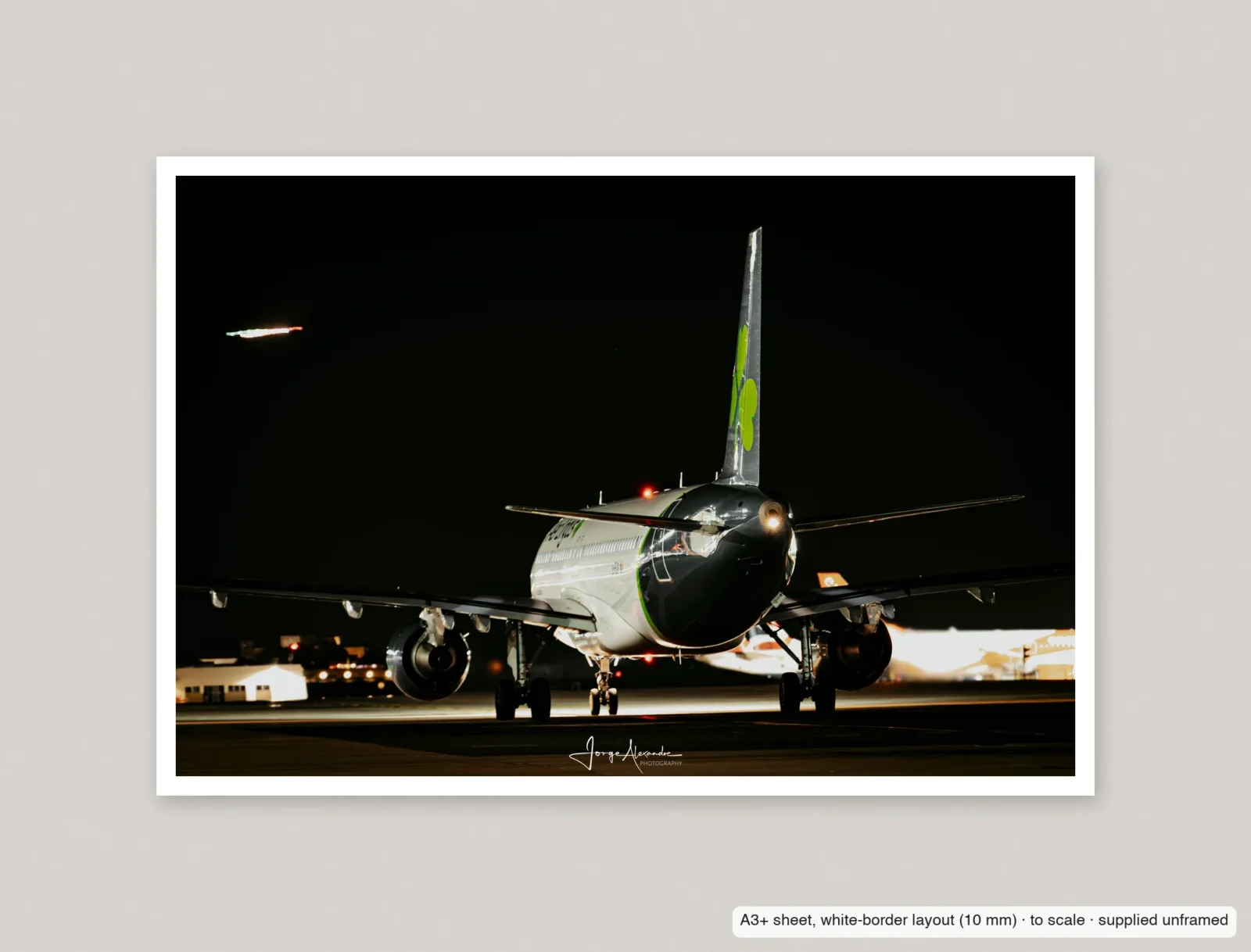 Shamrock at night printed as an A3+ sheet with a 10 mm white border, shown flat and unframed.