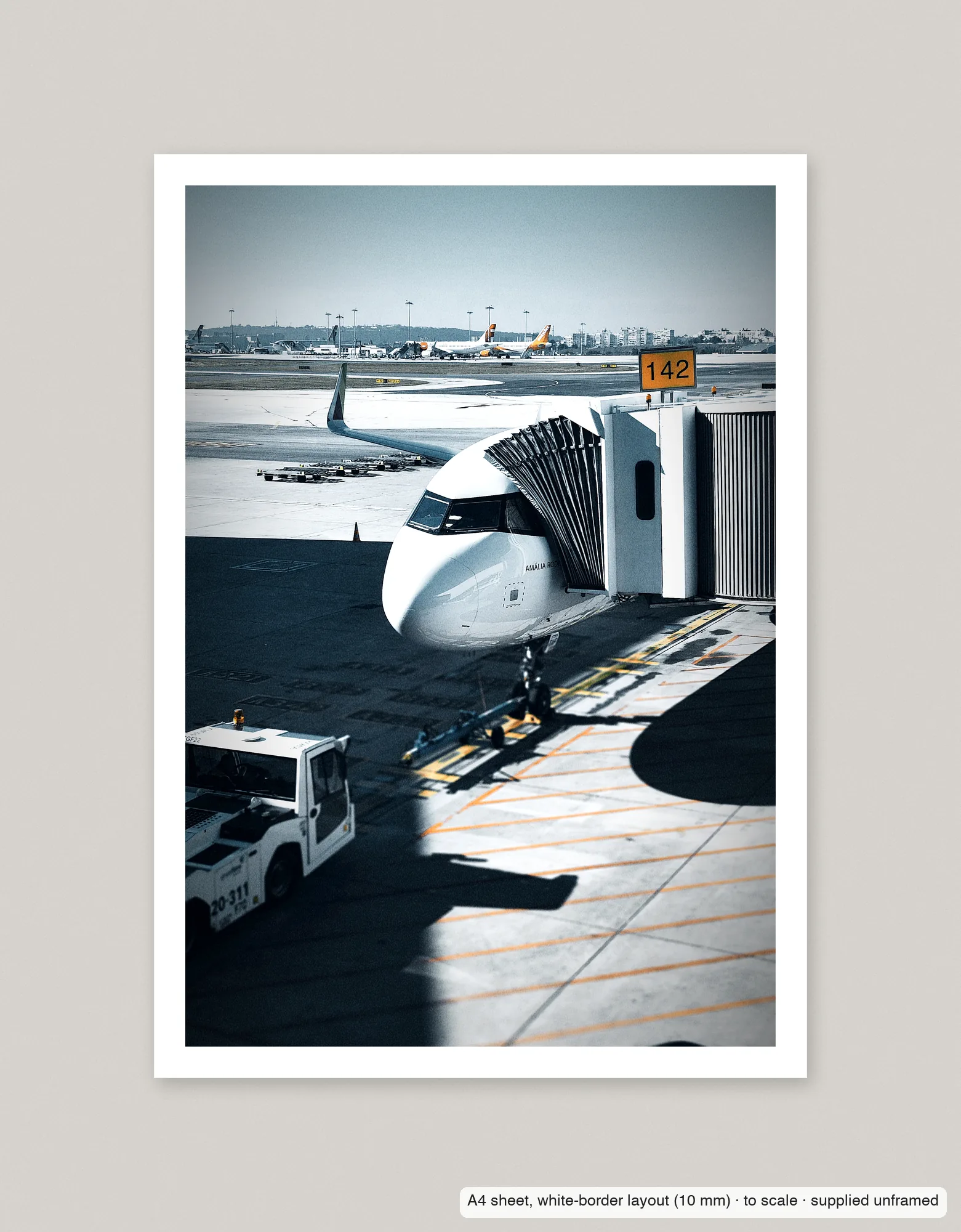 Stand 142 printed as an A4 sheet with a 10 mm white border, shown flat and unframed.