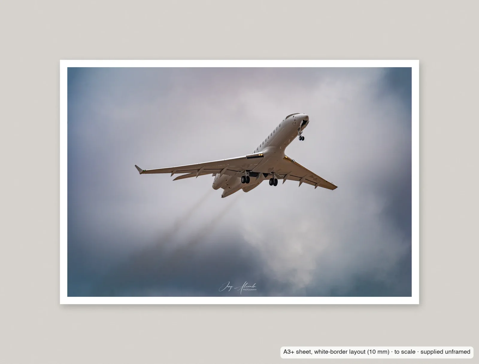 Vapour in the grey printed as an A3+ sheet with a 10 mm white border, shown flat and unframed.