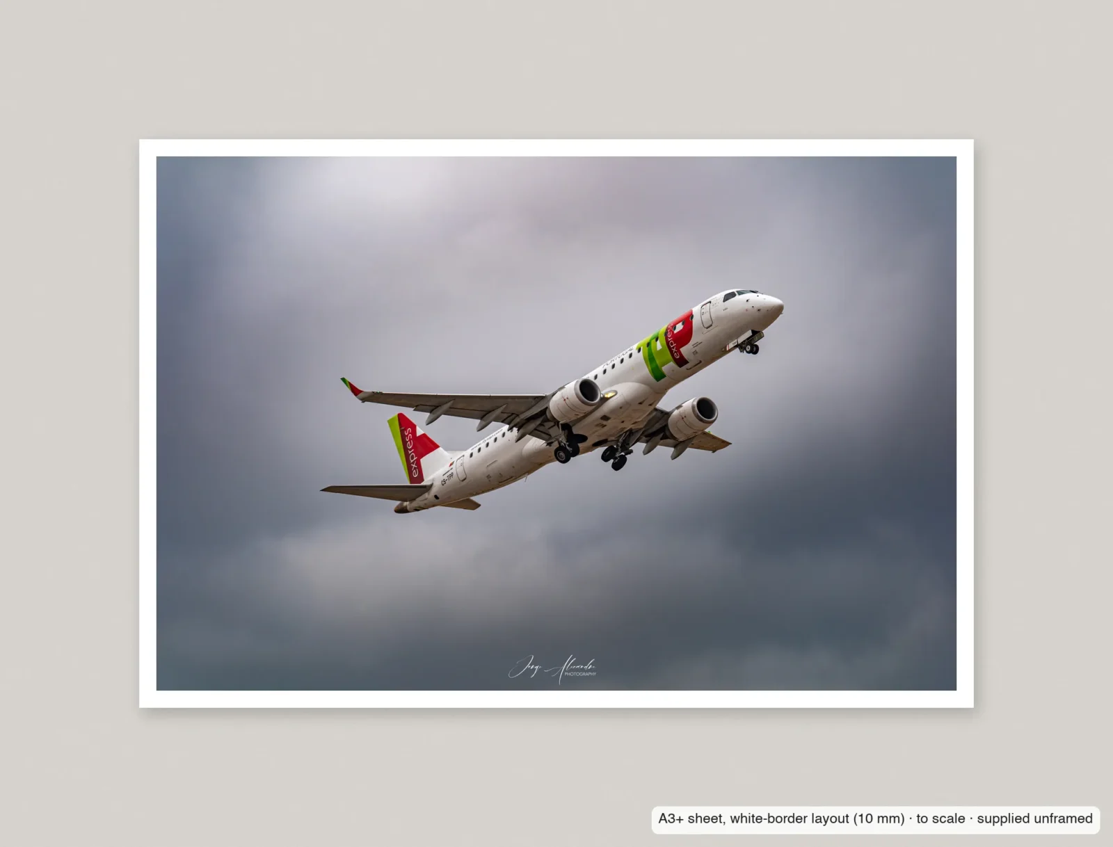 Viseu takes to the sky printed as an A3+ sheet with a 10 mm white border, shown flat and unframed.