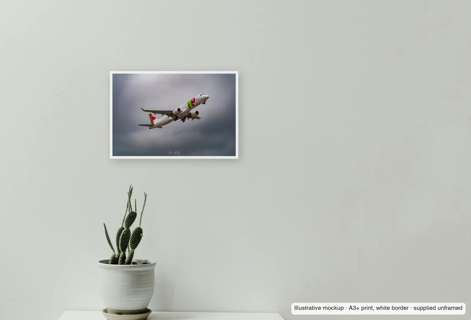 Closer view of Viseu takes to the sky as an unframed A3+ white-border print above a sideboard.